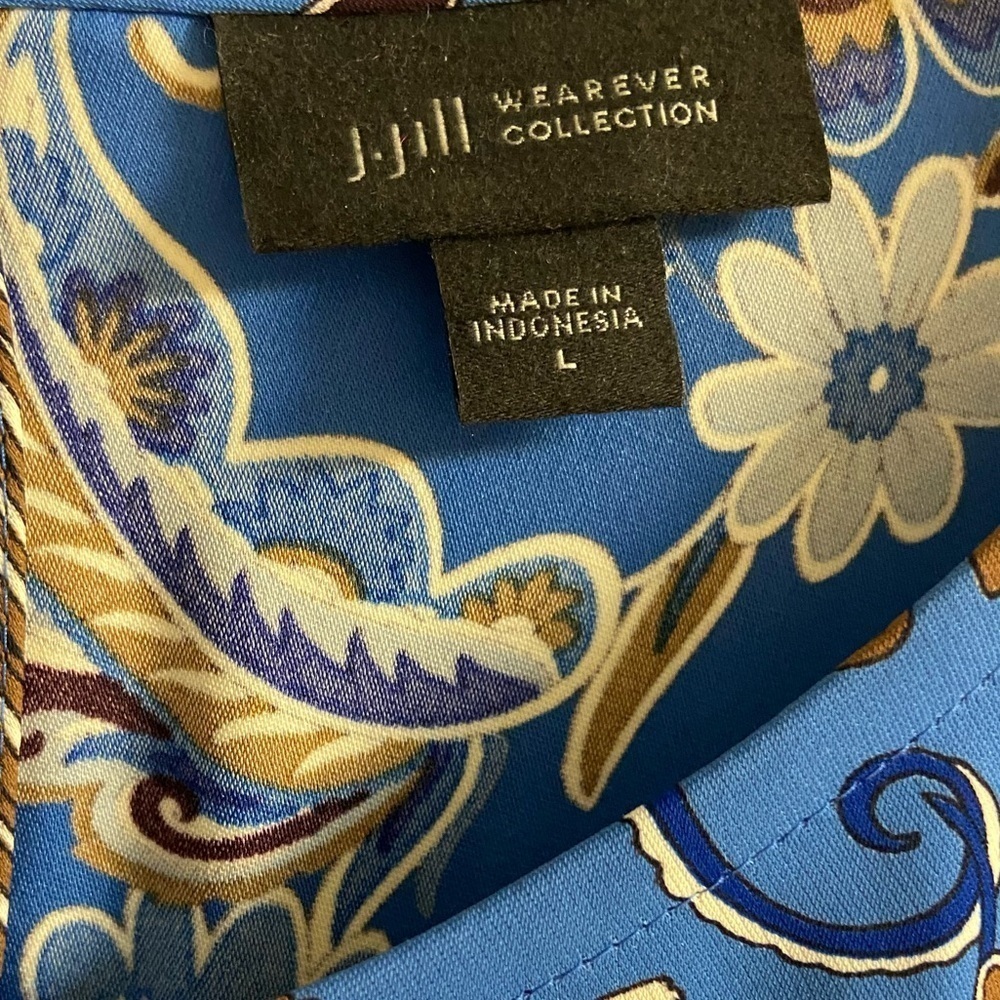 J Jill Wearever Collection Blue Floral Blouse Large - Picture 6 of 8